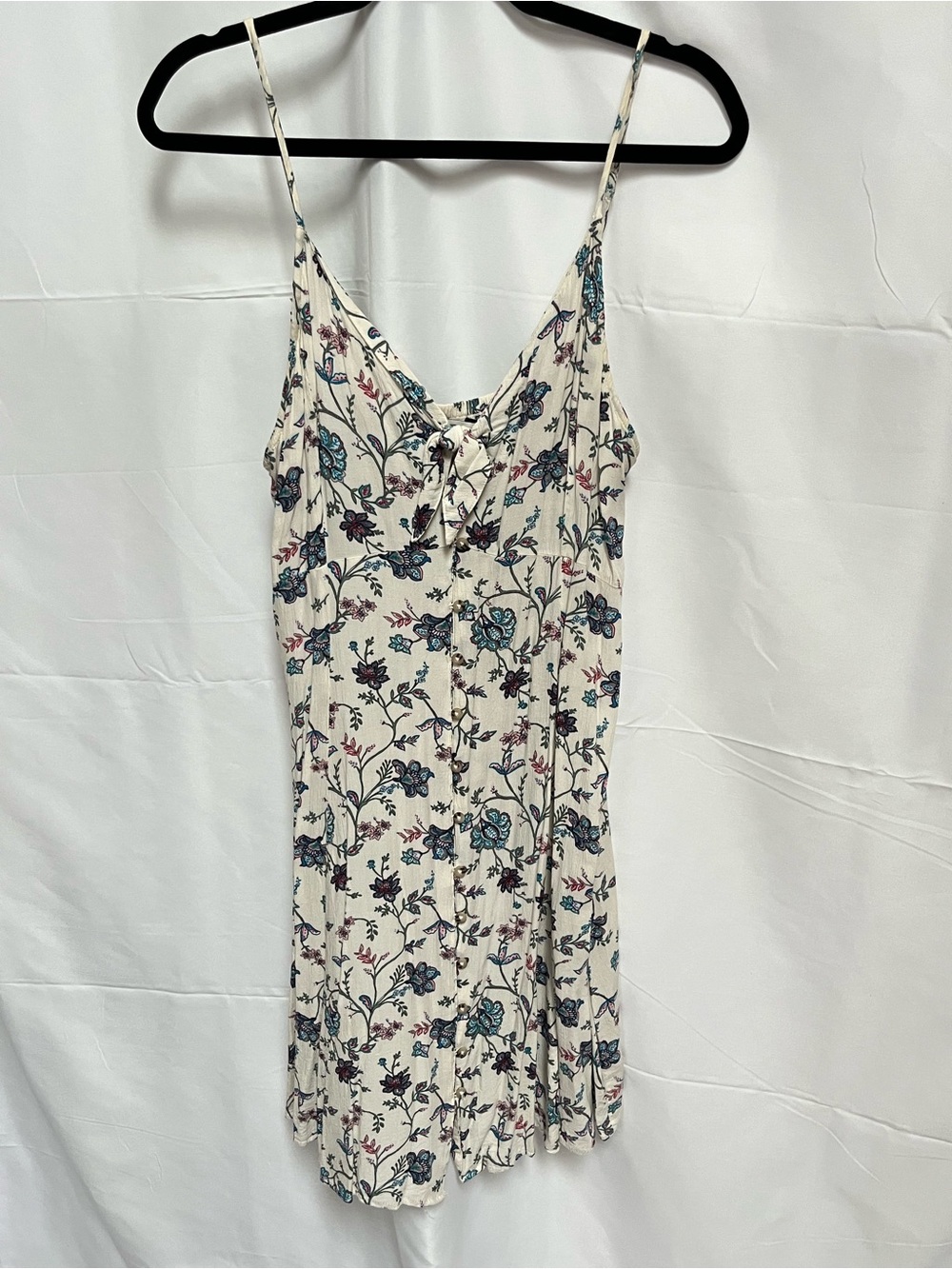 American Eagle Outfitters Off-White Floral Button-Front Slip Dress